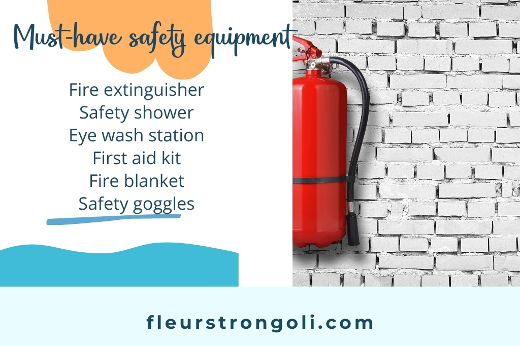safety equipment list with a picture of a fire extinguisher