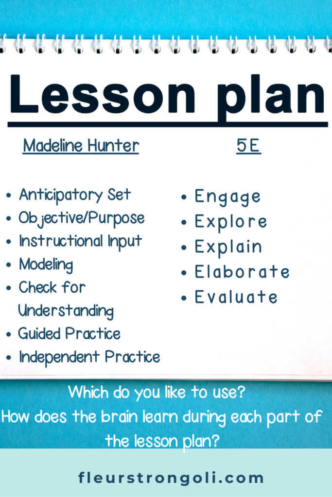 Comparing the components of a Madeline Hunter lesson plan and a 5E lesson plan