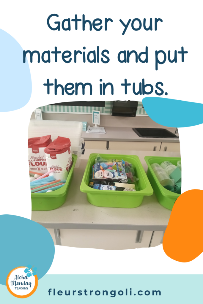 gather materials and put them in tubs- image IKEA Trofast tubs with supplies in them