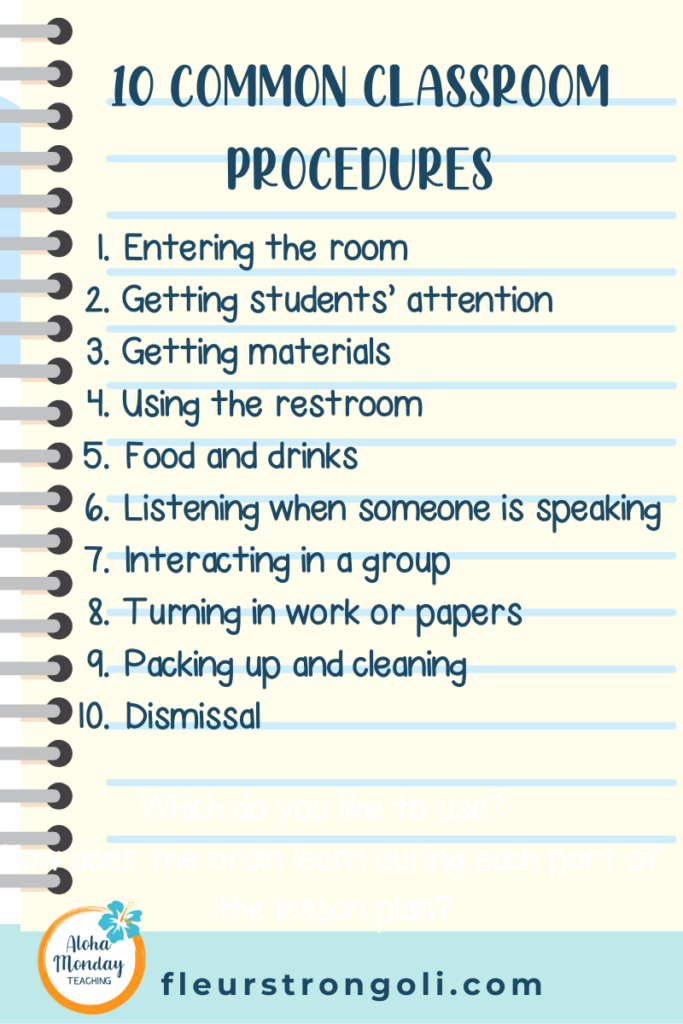 List of 10 Common Classroom Procedures