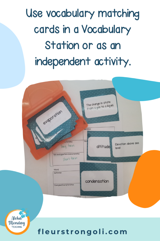 Image of vocabulary matching cards- Use vocabulary matching cards in a Vocabulary station or as an independent activity.