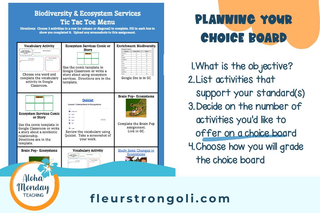 Planning your choice board. Image of a tic-tac-toe-menu choice board.