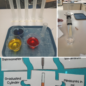 images of experiment, measuring, and puzzle activity