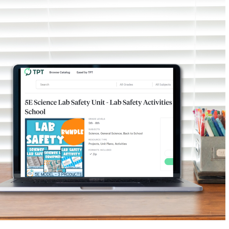 laptop with lab safety bundle picture on TpT