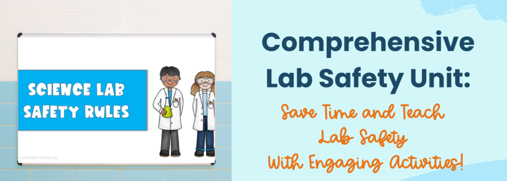 Comprehensive Lab Safety Unit: Save time and teach lab safety with engaging activities.  Picture of Power Point title slide for lab safety rules