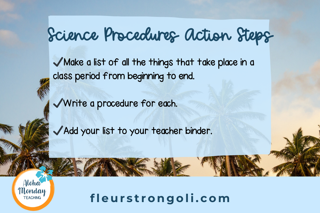 science procedures action steps- lists the action steps from this section