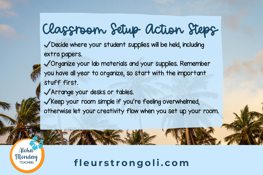 Classroom setup action steps- lists the action steps from this section