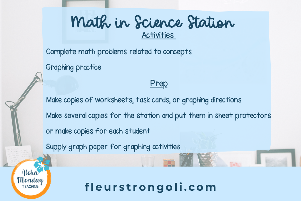 Math in science Stations summary list of activities and prep tips