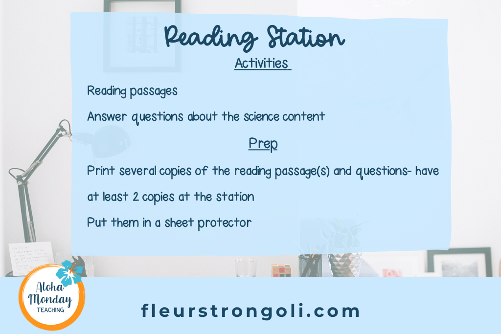 Reading Stations summary list of activities and prep tips