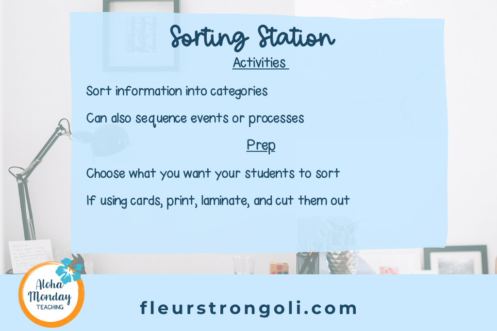 Sorting station summary with activities and prep tips