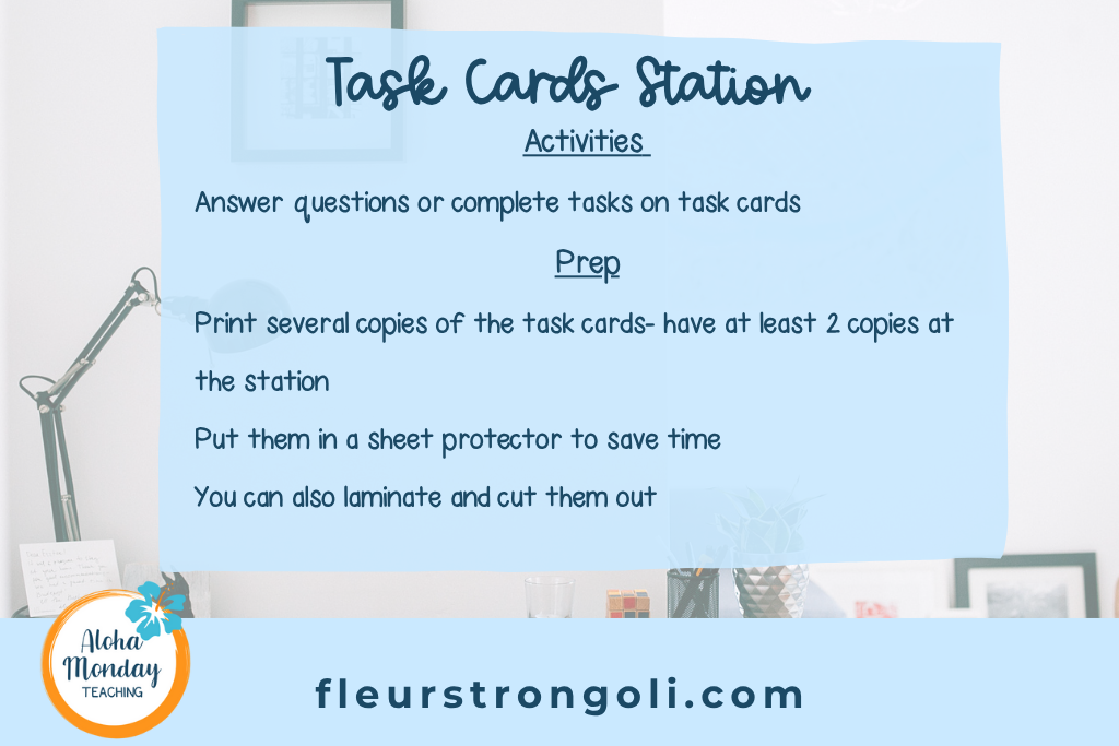 Task Cards Stations summary list of activities and prep tips