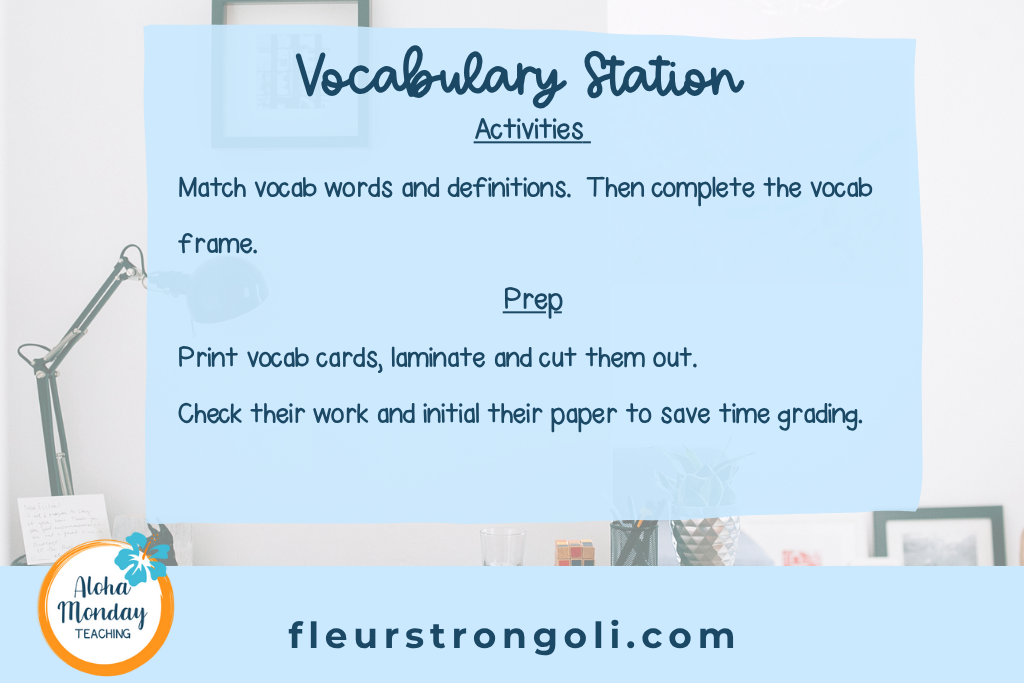 Vocabulary station summery with activities and prep tips