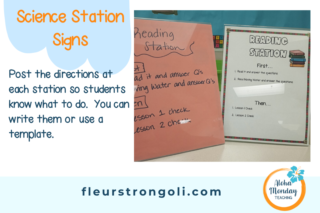 Picture of signs that I've used in my classroom- one is handwritten and the other is a resource I made.